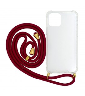 Θήκη Ancus Crossbody για Apple iPhone 12 / iPhone 12 Pro Διάφανη με Κόκκινο Κορδόνι