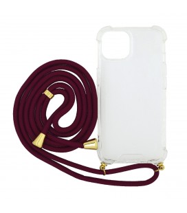 Θήκη Ancus Crossbody για Apple iPhone 14 Διάφανη με Κορδόνι Μπορντώ