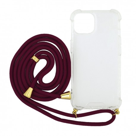 Θήκη Ancus Crossbody για Apple iPhone 14 Διάφανη με Κορδόνι Μπορντώ