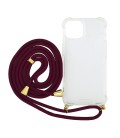 Θήκη Ancus Crossbody για Apple iPhone 14 Διάφανη με Κορδόνι Μπορντώ