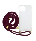 Θήκη Ancus Crossbody για Apple iPhone 14 Plus Διάφανη με Κορδόνι Μπορντώ