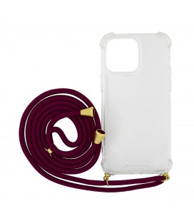 Θήκη Ancus Crossbody για Apple iPhone 14 Pro Διάφανη με Κορδόνι Μπορντώ