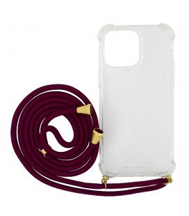 Θήκη Ancus Crossbody για Apple iPhone 14 Pro Max Διάφανη με Κορδόνι Μπορντώ