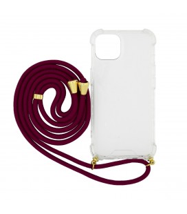 Θήκη Ancus Crossbody για Apple iPhone 13 Διάφανη με Κορδόνι Μπορντό