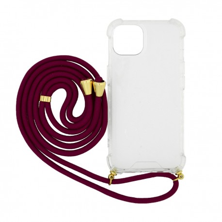 Θήκη Ancus Crossbody για Apple iPhone 13 Διάφανη με Κορδόνι Μπορντό