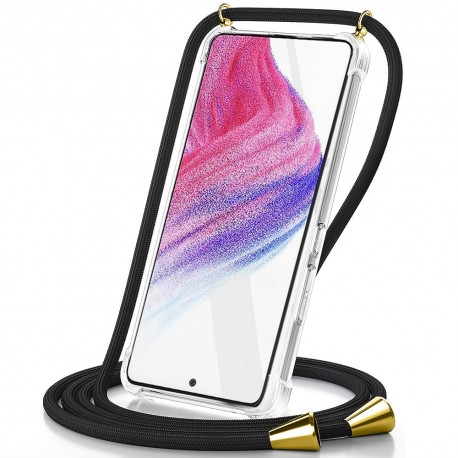 Θήκη Ancus Crossbody για Apple iPhone 15 Διάφανη με Κορδόνι Μαύρο