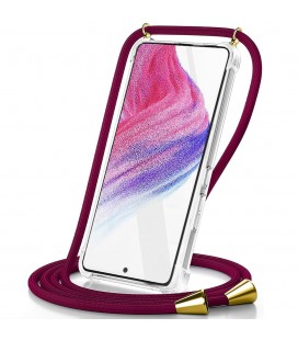 Θήκη Ancus Crossbody για Apple iPhone 15 Plus Διάφανη με Κορδόνι Μπορντώ