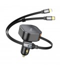 Φορτιστής Αυτοκινήτου Hoco NZ13 Clever USB-C PD30W QC3.0 και Lightning PD27W με Αναδιπλούμενο Καλώδιο 90εκ Μαύρος